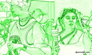 monochrome pride marchers in green