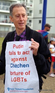 Peter Tatchell leads Eastbourne Mardi Gras Pride parade.